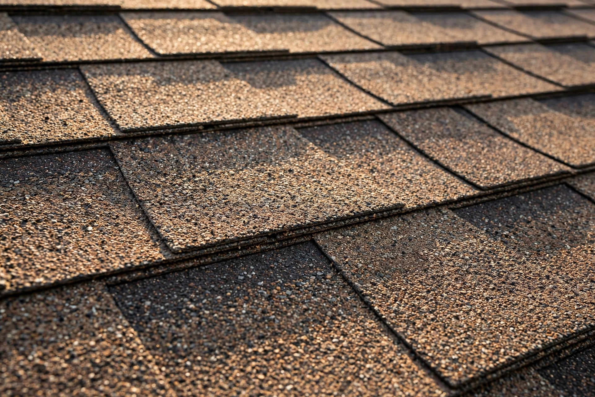 Close-up of architectural asphalt shingles showing texture
