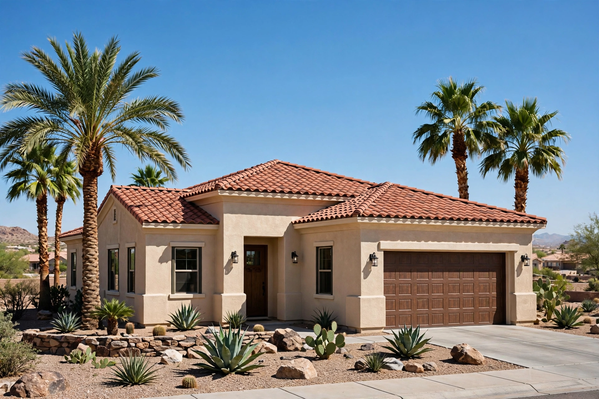 Arizona home with red clay tile roof and stucco exterior